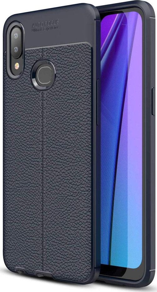 Samsung Galaxy A10s Kılıf Deri Dokulu Silikon Lacivert