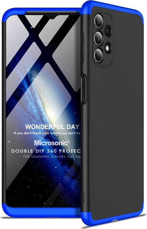 Samsung Galaxy A32 4G Kılıf Double Dip 360 Protective Siyah Mavi