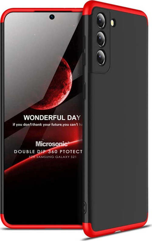 Samsung Galaxy S21 Kılıf Double Dip 360 Protective Siyah Kırmızı