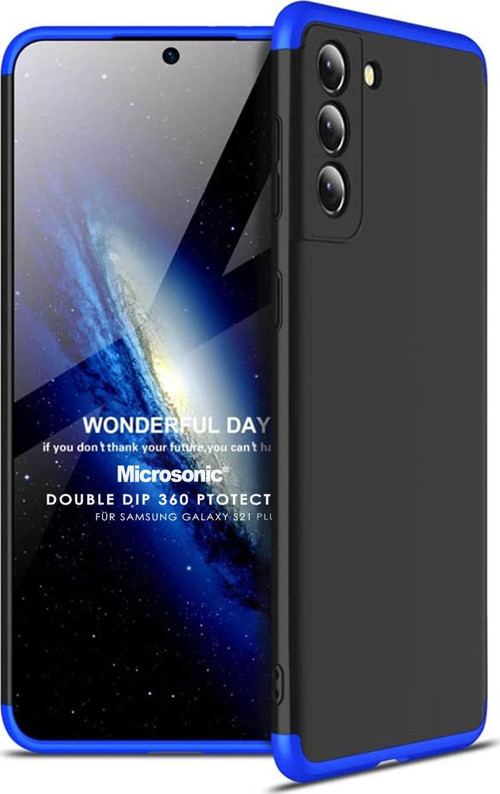 Samsung Galaxy S21 Plus Kılıf Double Dip 360 Protective Siyah Mavi