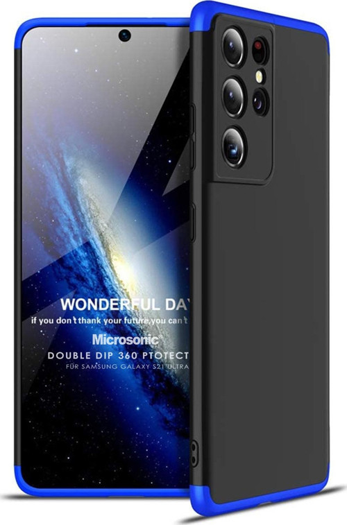 Samsung Galaxy S21 Ultra Kılıf Double Dip 360 Protective Siyah Mavi