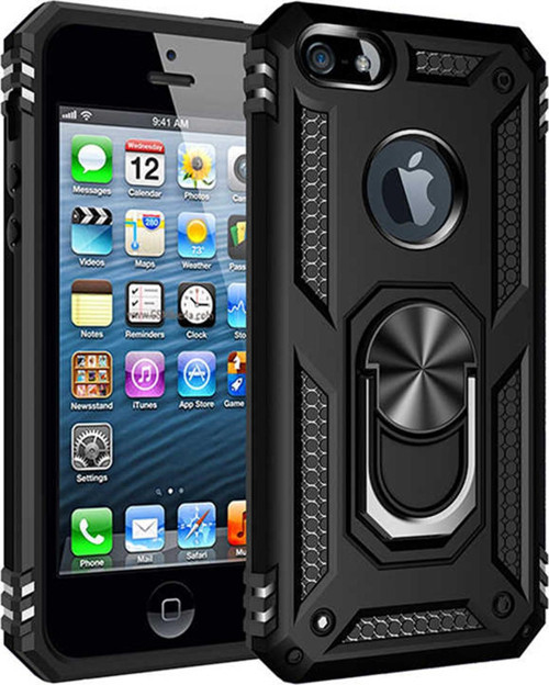 Apple iPhone SE Kılıf Military Ring Holder Siyah