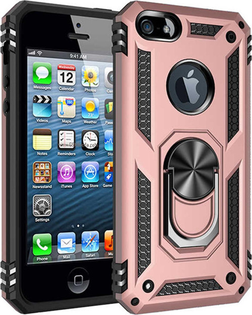 Apple iPhone SE Kılıf Military Ring Holder Rose Gold