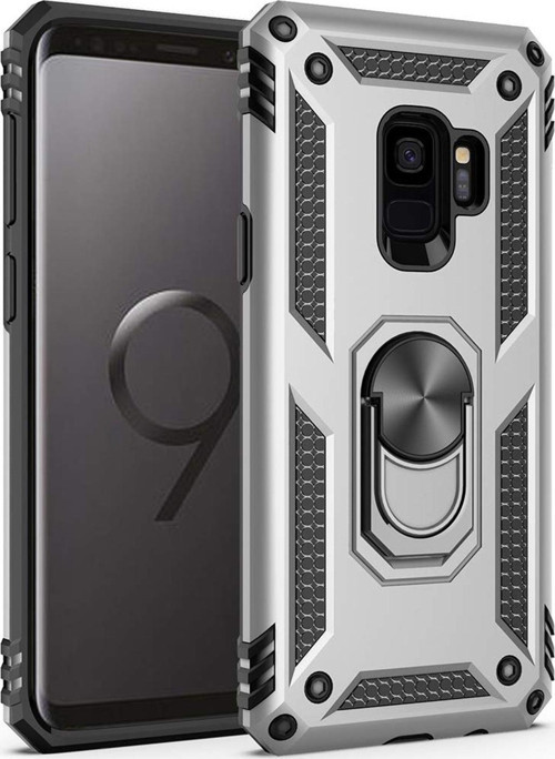 Samsung Galaxy S9 Kılıf Military Ring Holder Gümüş