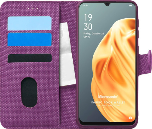 Oppo A91 Kılıf Fabric Book Wallet Mor