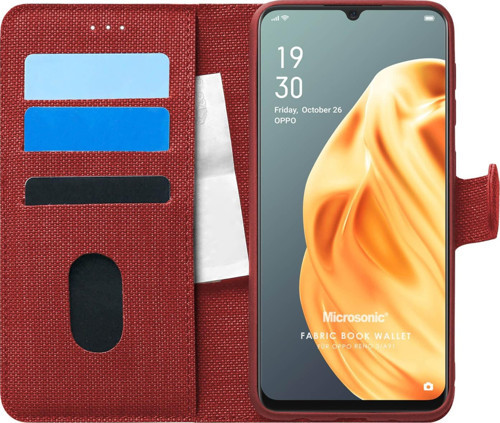 Oppo A91 Kılıf Fabric Book Wallet Kırmızı