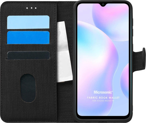 Xiaomi Redmi 9A Kılıf Fabric Book Wallet Siyah