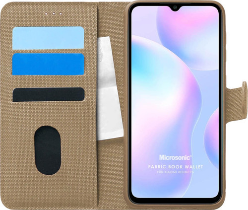 Xiaomi Redmi 9A Kılıf Fabric Book Wallet Gold
