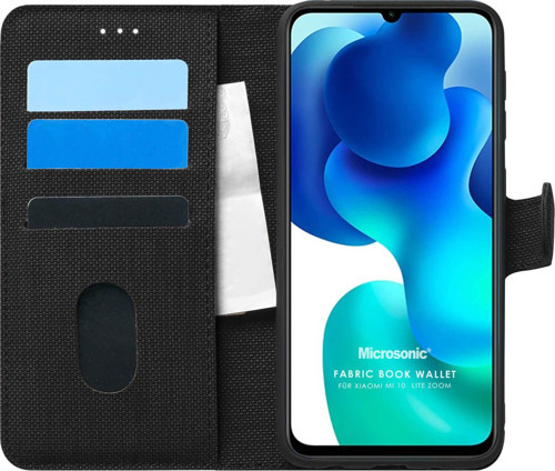 Xiaomi Mi 10 Lite Kılıf Fabric Book Wallet Siyah
