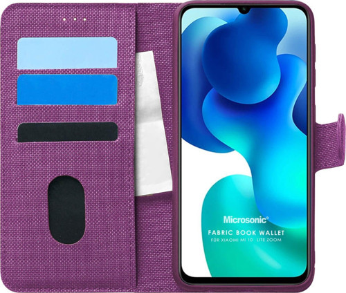Xiaomi Mi 10 Lite Kılıf Fabric Book Wallet Mor