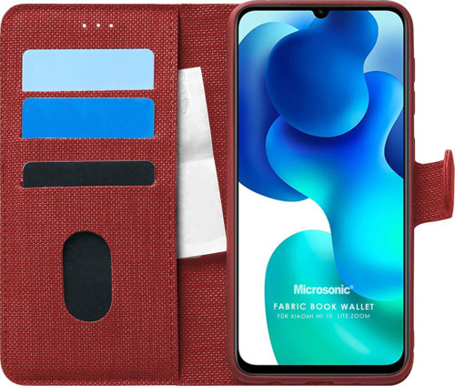 Xiaomi Mi 10 Lite Kılıf Fabric Book Wallet Kırmızı