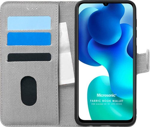 Xiaomi Mi 10 Lite Kılıf Fabric Book Wallet Gri