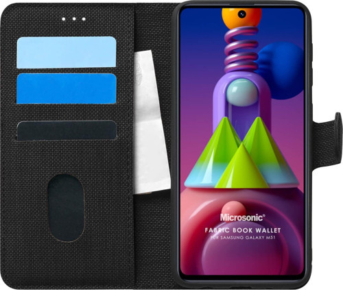 Samsung Galaxy M51 Kılıf Fabric Book Wallet Siyah