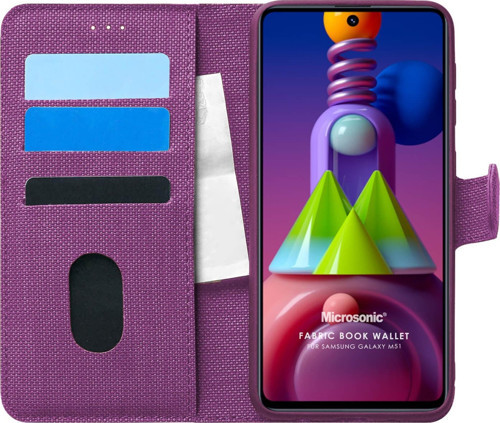 Samsung Galaxy M51 Kılıf Fabric Book Wallet Mor