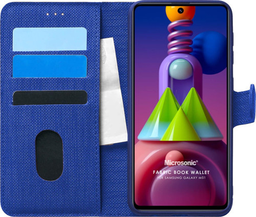 Samsung Galaxy M51 Kılıf Fabric Book Wallet Lacivert
