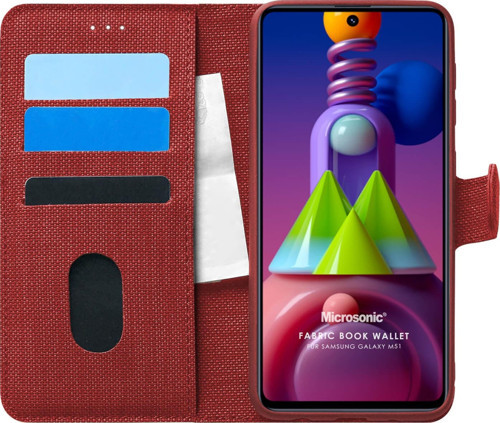 Samsung Galaxy M51 Kılıf Fabric Book Wallet Kırmızı