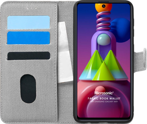 Samsung Galaxy M51 Kılıf Fabric Book Wallet Gri
