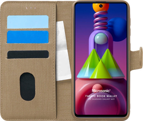 Samsung Galaxy M51 Kılıf Fabric Book Wallet Gold