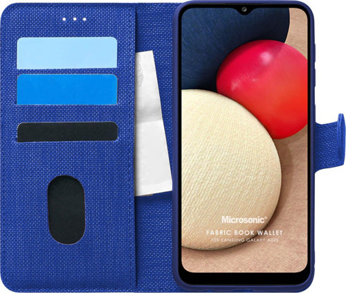 Samsung Galaxy A02s Kılıf Fabric Book Wallet Lacivert