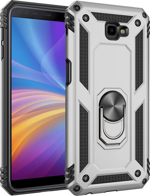 Samsung Galaxy J4 Plus Kılıf Military Ring Holder Gümüş