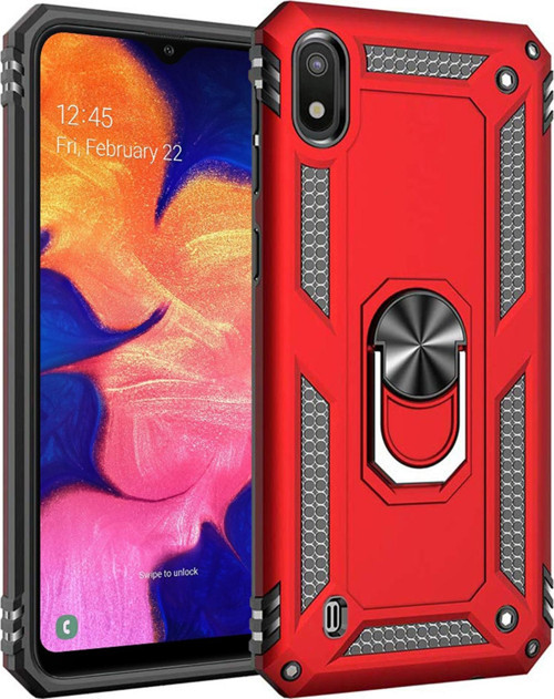 Samsung Galaxy A10 Kılıf Military Ring Holder Kırmızı
