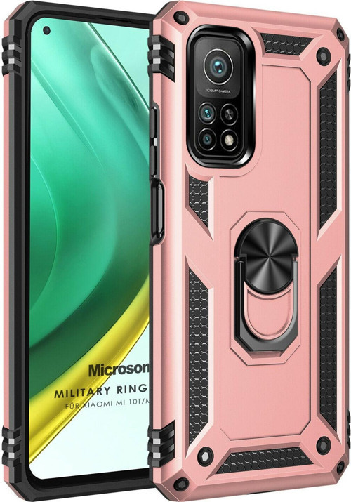 Xiaomi Mi 10T Kılıf Military Ring Holder Rose Gold