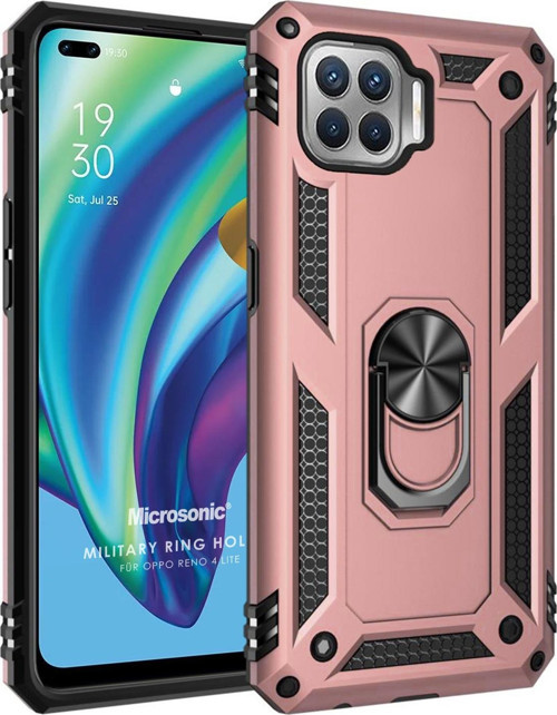 Oppo Reno 4 Lite Kılıf Military Ring Holder Rose Gold