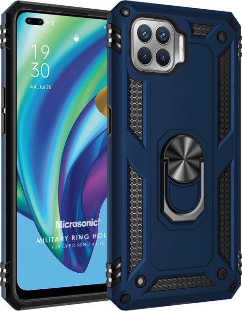 Oppo Reno 4 Lite Kılıf Military Ring Holder Lacivert