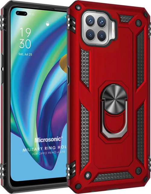 Oppo Reno 4 Lite Kılıf Military Ring Holder Kırmızı