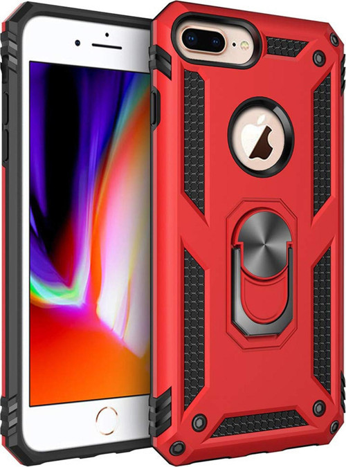 Apple iPhone 7 Plus Kılıf Military Ring Holder Kırmızı