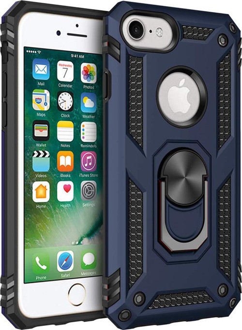 Apple iPhone 8 Kılıf Military Ring Holder Lacivert