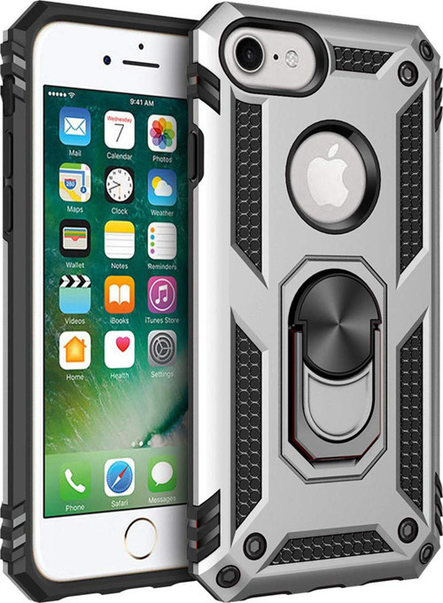 Apple iPhone 7 Kılıf Military Ring Holder Gümüş