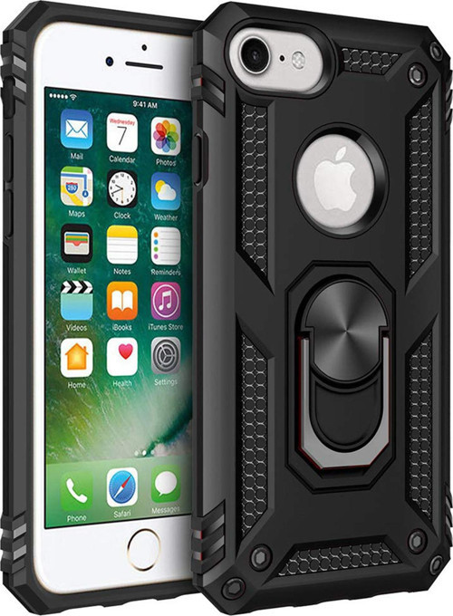 Apple iPhone 6 Plus Kılıf Military Ring Holder Siyah