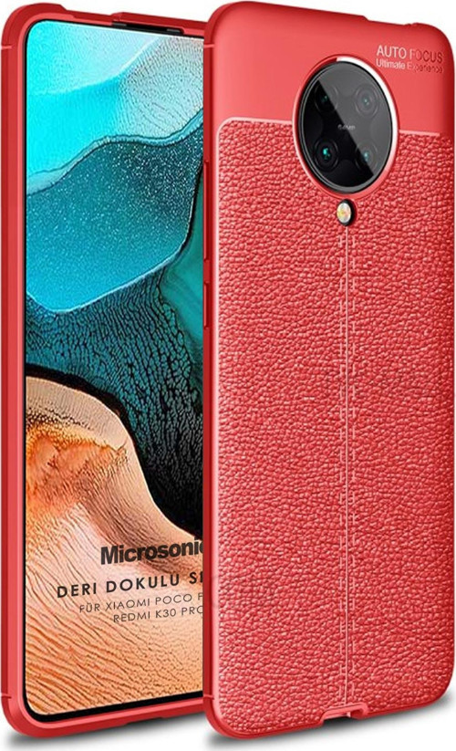 Xiaomi Redmi K30 Pro Kılıf Deri Dokulu Silikon Kırmızı