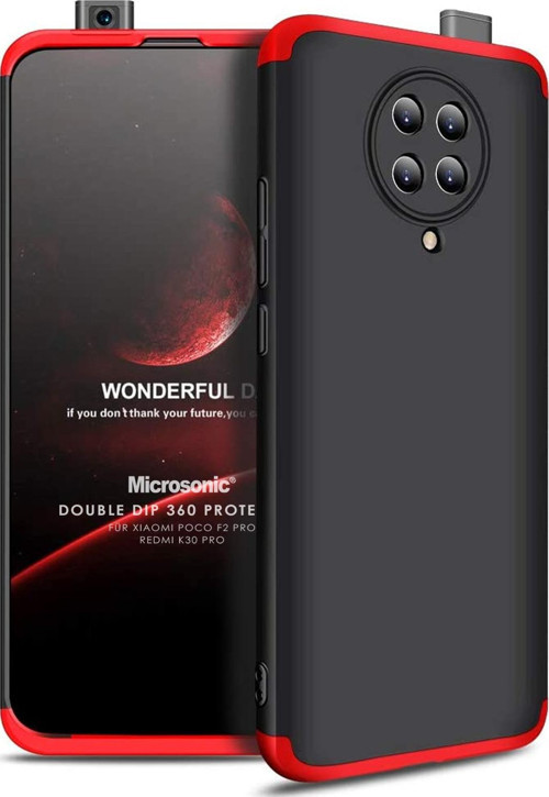 Xiaomi Poco F2 Pro Kılıf Double Dip 360 Protective Siyah Kırmızı