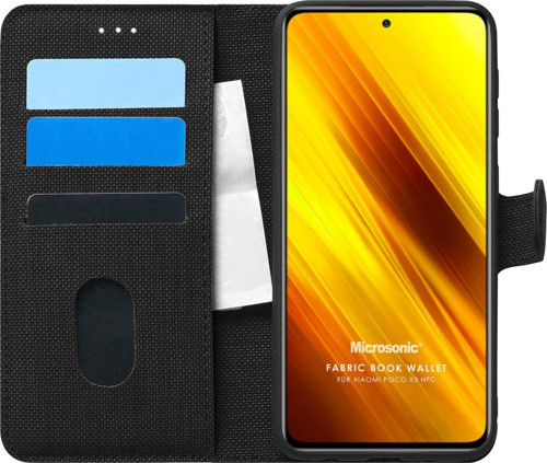 Xiaomi Poco X3 NFC Kılıf Fabric Book Wallet Siyah