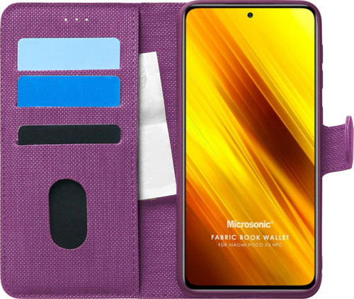 Xiaomi Poco X3 NFC Kılıf Fabric Book Wallet Mor