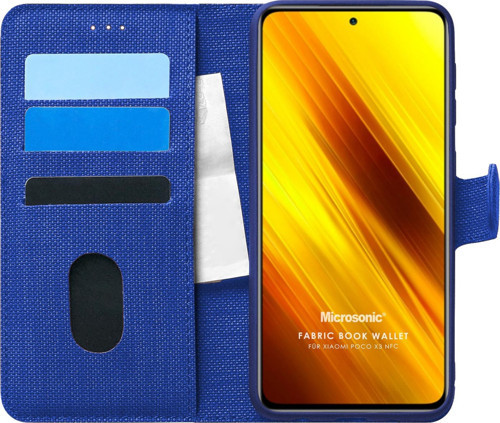 Xiaomi Poco X3 NFC Kılıf Fabric Book Wallet Lacivert