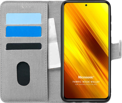 Xiaomi Poco X3 NFC Kılıf Fabric Book Wallet Gri