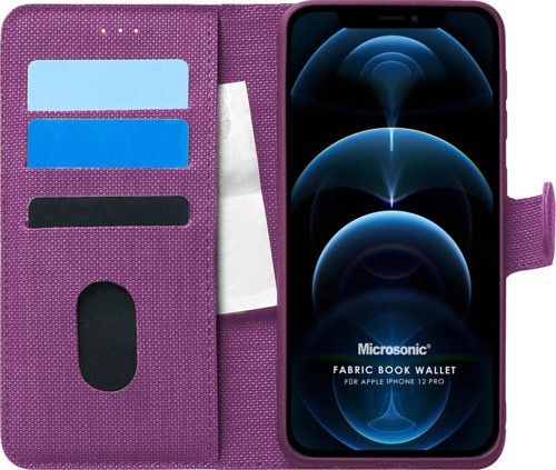 Apple iPhone 12 Pro Kılıf Fabric Book Wallet Mor