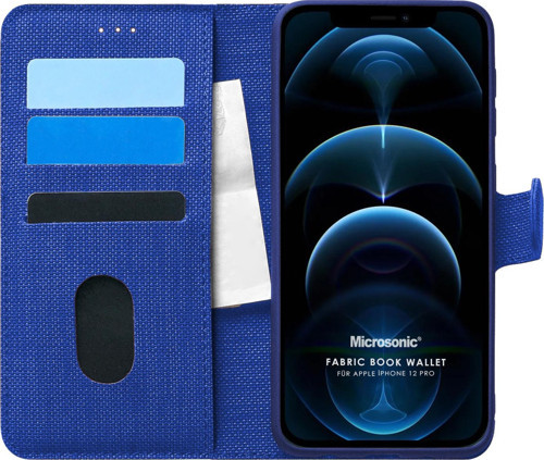 Apple iPhone 12 Pro Kılıf Fabric Book Wallet Lacivert
