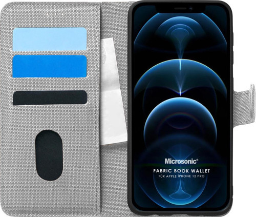 Apple iPhone 12 Pro Kılıf Fabric Book Wallet Gri