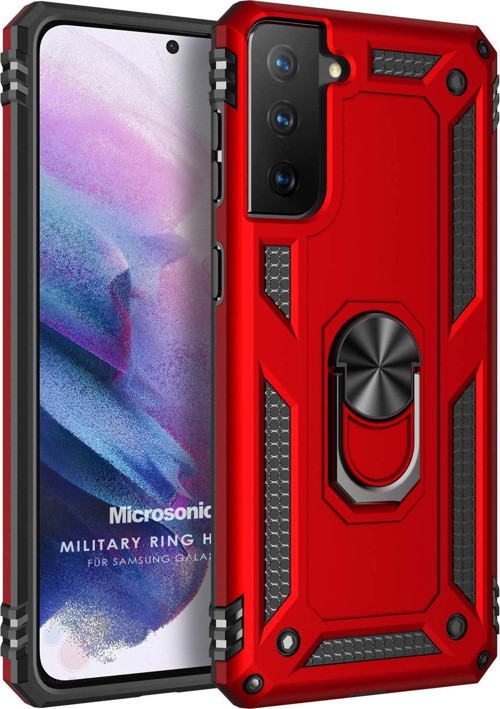 Samsung Galaxy S21 Plus Kılıf Military Ring Holder Kırmızı