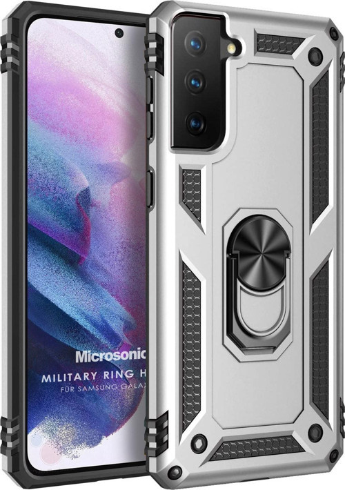 Samsung Galaxy S21 Plus Kılıf Military Ring Holder Gümüş