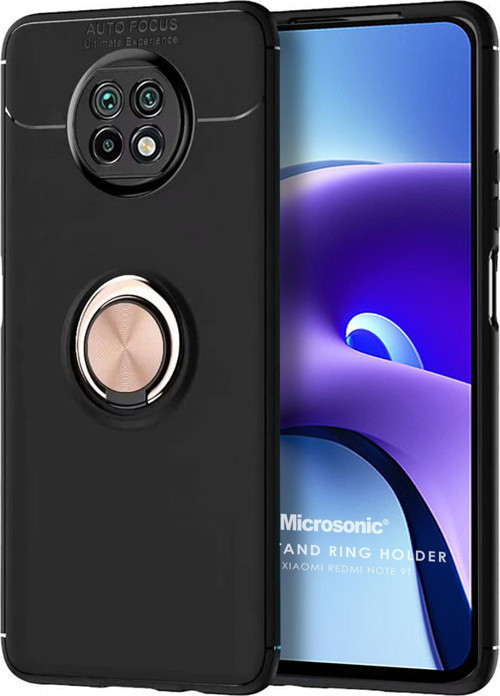 Xiaomi Redmi Note 9T Kılıf Kickstand Ring Holder Siyah Rose