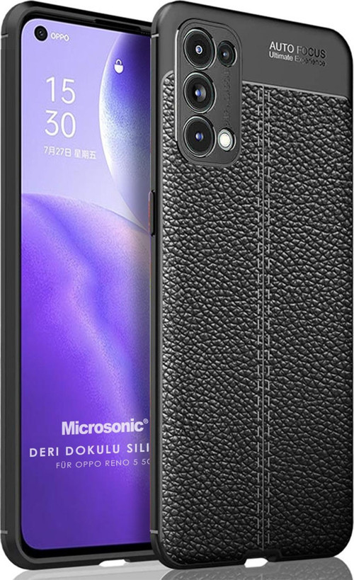 Oppo Reno 5 5G Kılıf Deri Dokulu Silikon Siyah