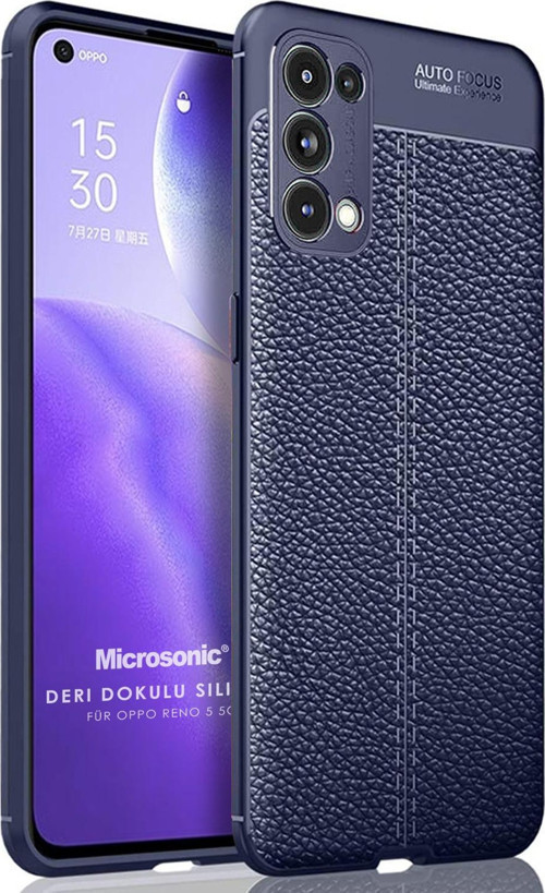 Oppo Reno 5 5G Kılıf Deri Dokulu Silikon Lacivert