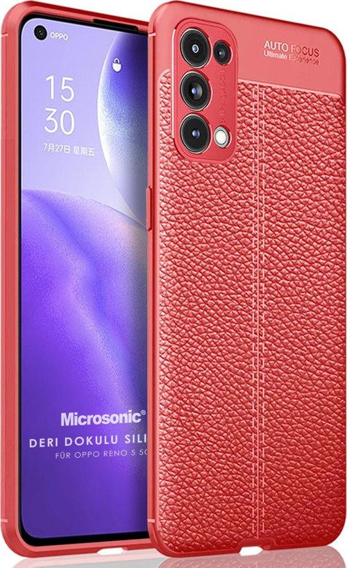 Oppo Reno 5 5G Kılıf Deri Dokulu Silikon Kırmızı