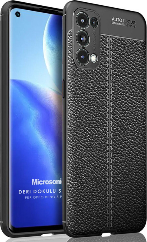 Oppo Reno 5 Pro 5G Kılıf Deri Dokulu Silikon Siyah