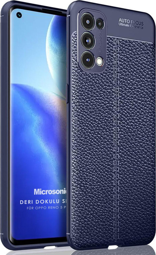Oppo Reno 5 Pro 5G Kılıf Deri Dokulu Silikon Lacivert